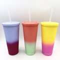 Venta caliente 22oz/650 ml/24 oz Tumero de plástico doble con vaso de cambio de color con paja